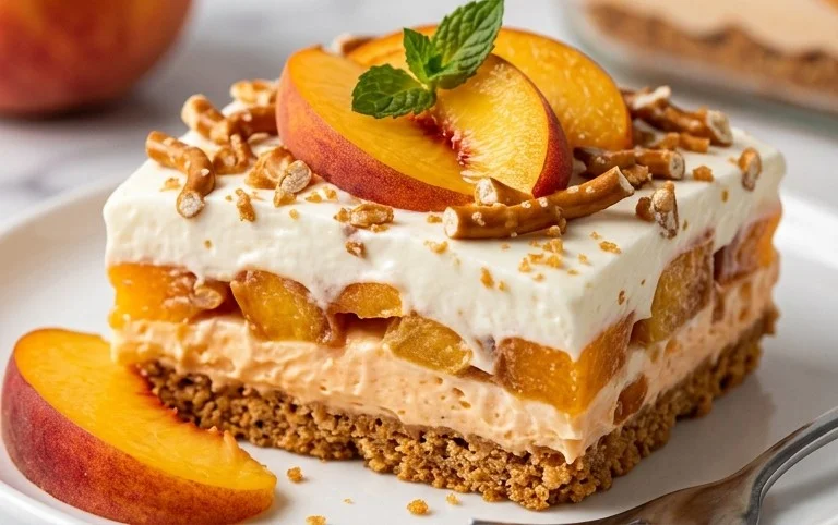 Peach Pretzel Salad Dessert