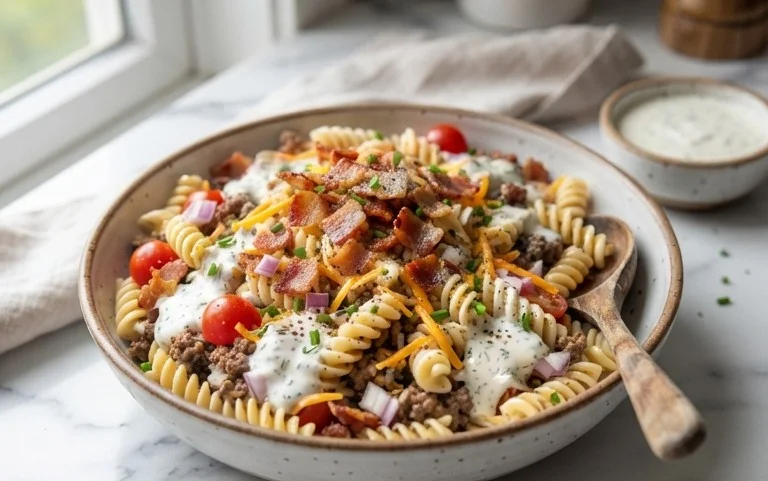 Beef Bacon Ranch Pasta Salad